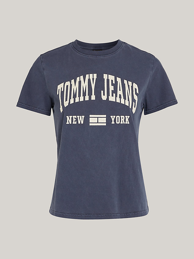 blue dżersejowy t-shirt z logo w stylu varsity dla kobiety - tommy jeans