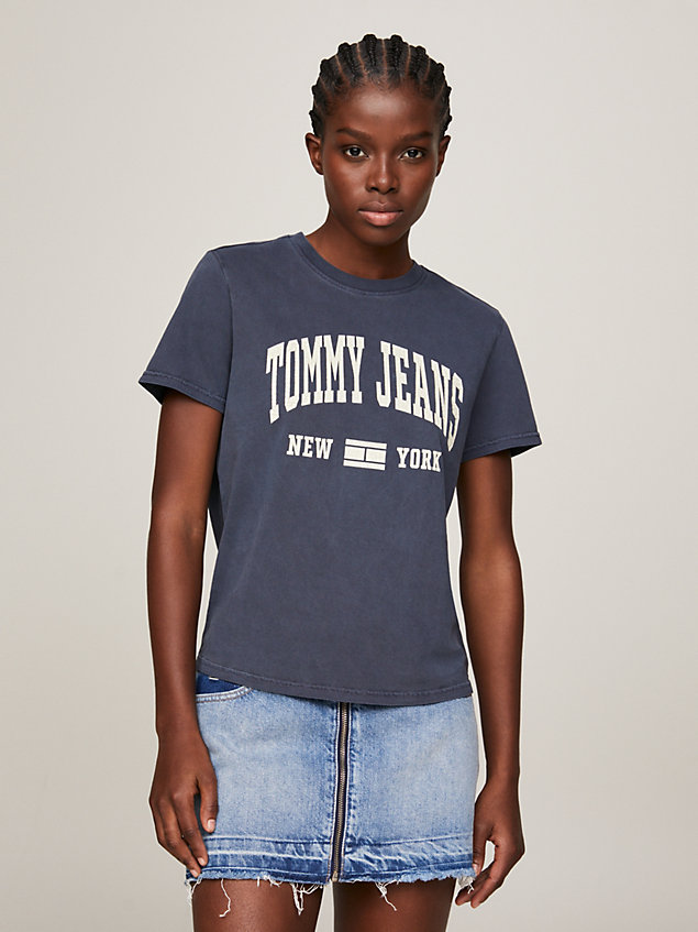 blue varsity logo jersey t-shirt for women tommy jeans