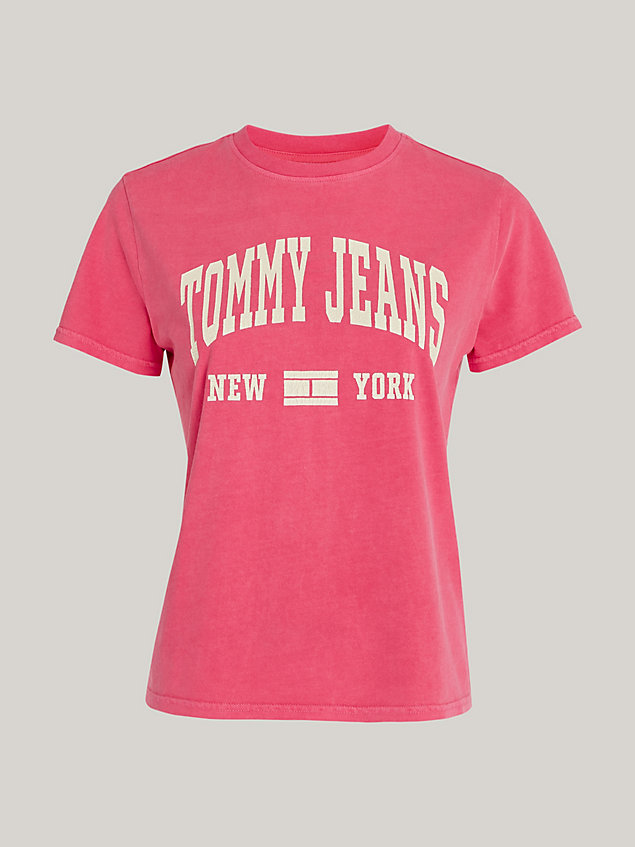 pink varsity logo jersey t-shirt for women tommy jeans