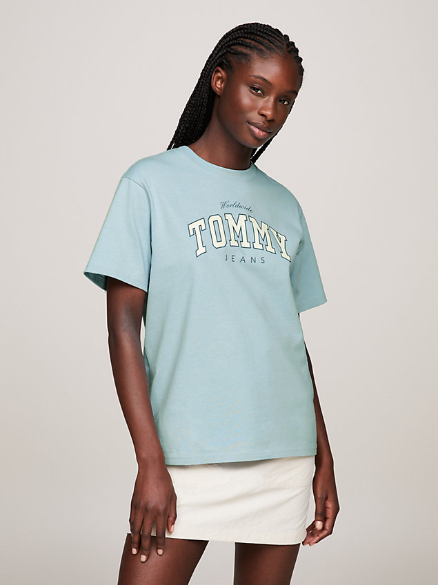 blue relaxed fit t-shirt met varsity-logo voor dames - tommy jeans