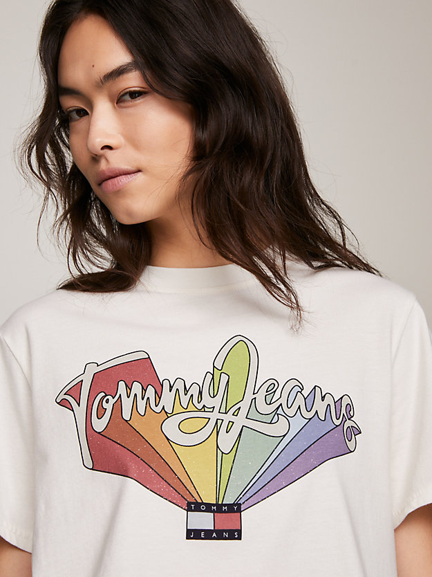 Rainbow Logo Boxy Fit T-Shirt | White | Tommy Hilfiger