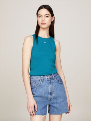 Slim Fit Rippstrick-Tanktop mit Logo | Blau | Tommy Hilfiger