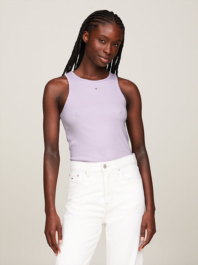purple essential ribbed tank top for women tommy jeans