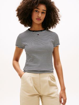 black ribbed slim crew neck t-shirt for women tommy jeans