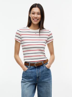multi ribbed slim crew neck t-shirt for women tommy jeans