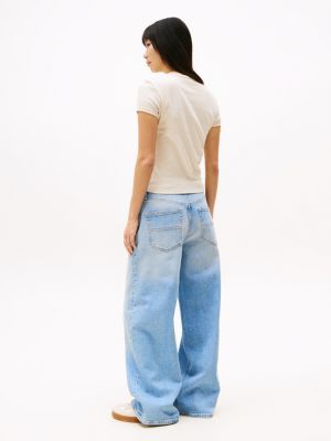 beige ribbed slim round neck t-shirt for women tommy jeans