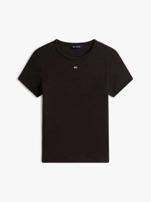 t-shirt ajusté côtelé noir pour femmes tommy jeans