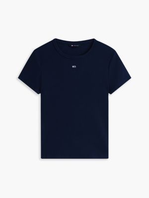 t-shirt slim fit a coste blu da donne tommy jeans