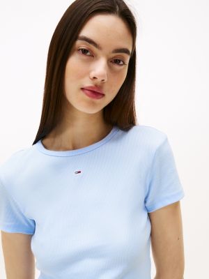 blue ribbed slim t-shirt for women tommy jeans