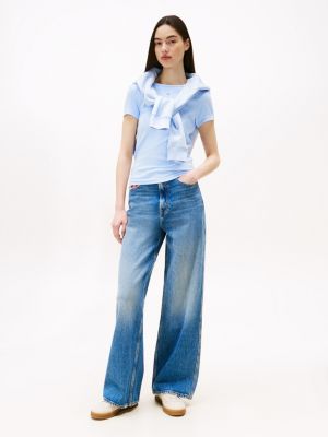 blue ribbed slim t-shirt for women tommy jeans