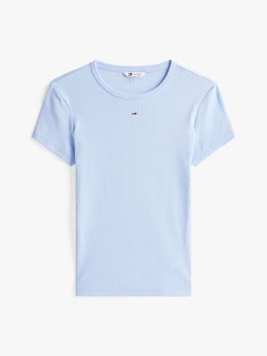 blue ribbed slim t-shirt for women tommy jeans