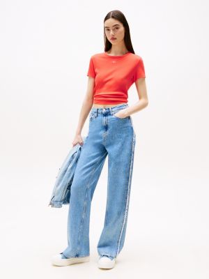 orange ribbed slim t-shirt for women tommy jeans