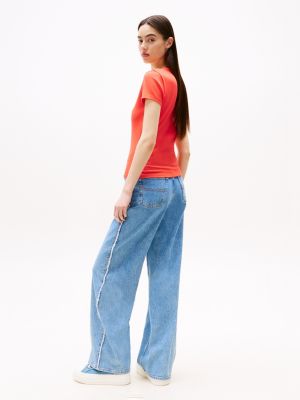 orange ribbed slim t-shirt for women tommy jeans