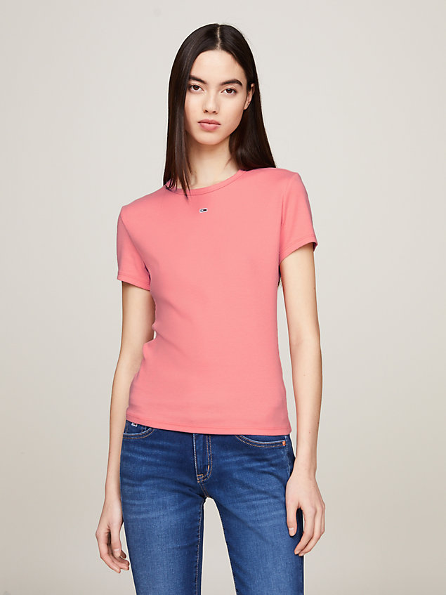 pink essential slim rib-knit t-shirt for women tommy jeans