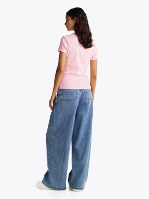 pink ribbed slim t-shirt for women tommy jeans