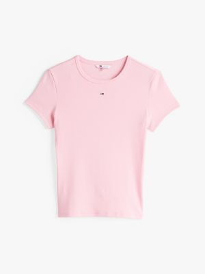 pink ribbed slim t-shirt for women tommy jeans