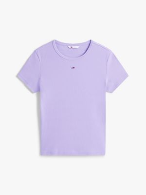 green ribbed slim round neck t-shirt for women tommy jeans