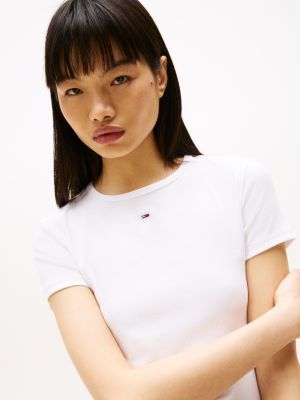 white ribbed slim t-shirt for women tommy jeans