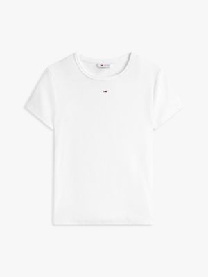 t-shirt slim fit a coste bianco da donne tommy jeans