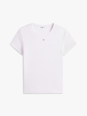 white ribbed slim t-shirt for women tommy jeans