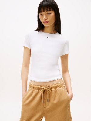 white ribbed slim t-shirt for women tommy jeans