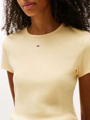 yellow ribbed slim t-shirt for women tommy jeans