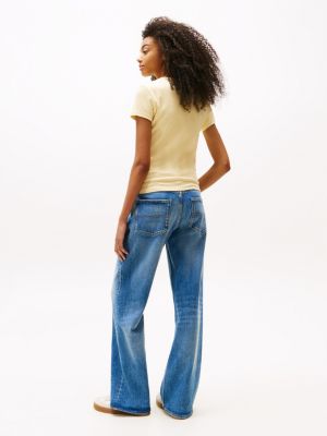 yellow ribbed slim t-shirt for women tommy jeans