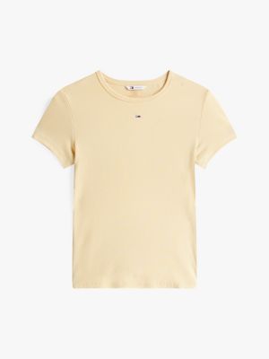 gelb geripptes slim fit t-shirt für damen - tommy jeans