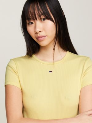 RYRJJ Womens Crewneck Short Sleeve Ribbed T-Shirt Slim Fit Tops Solid Basic  Tee(Khaki,L)