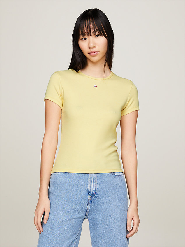 yellow essential slim rib-knit t-shirt for women tommy jeans