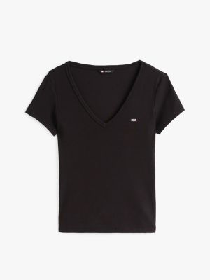 zwart essential slim fit t-shirt met v-hals voor dames - tommy jeans