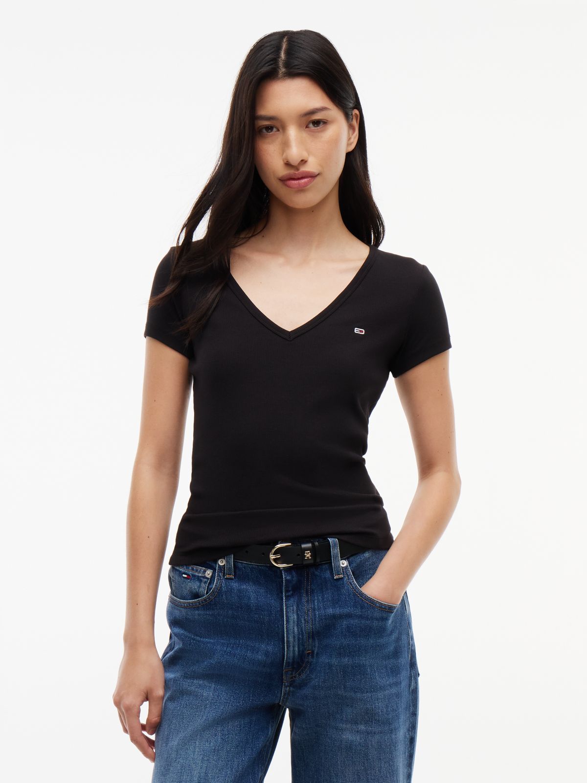 Essential V-Neck Slim Fit T-Shirt — Black