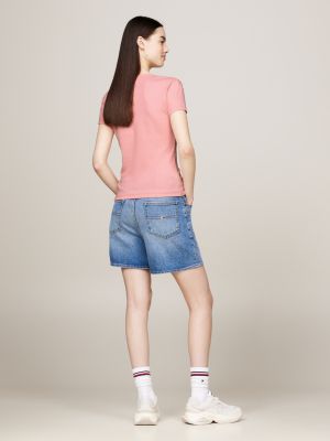 t-shirt essential slim fit con scollatura a v rosa da donne tommy jeans