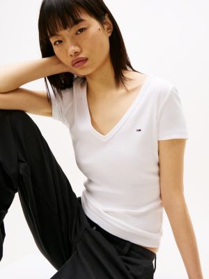 white essential v-neck slim fit t-shirt for women tommy jeans