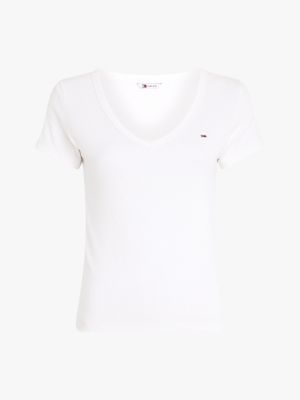 white essential v-neck slim fit t-shirt for women tommy jeans