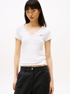 white essential v-neck slim fit t-shirt for women tommy jeans