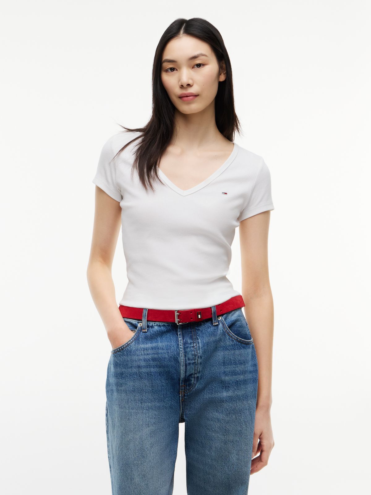 Essential V-Neck Slim Fit T-Shirt — White