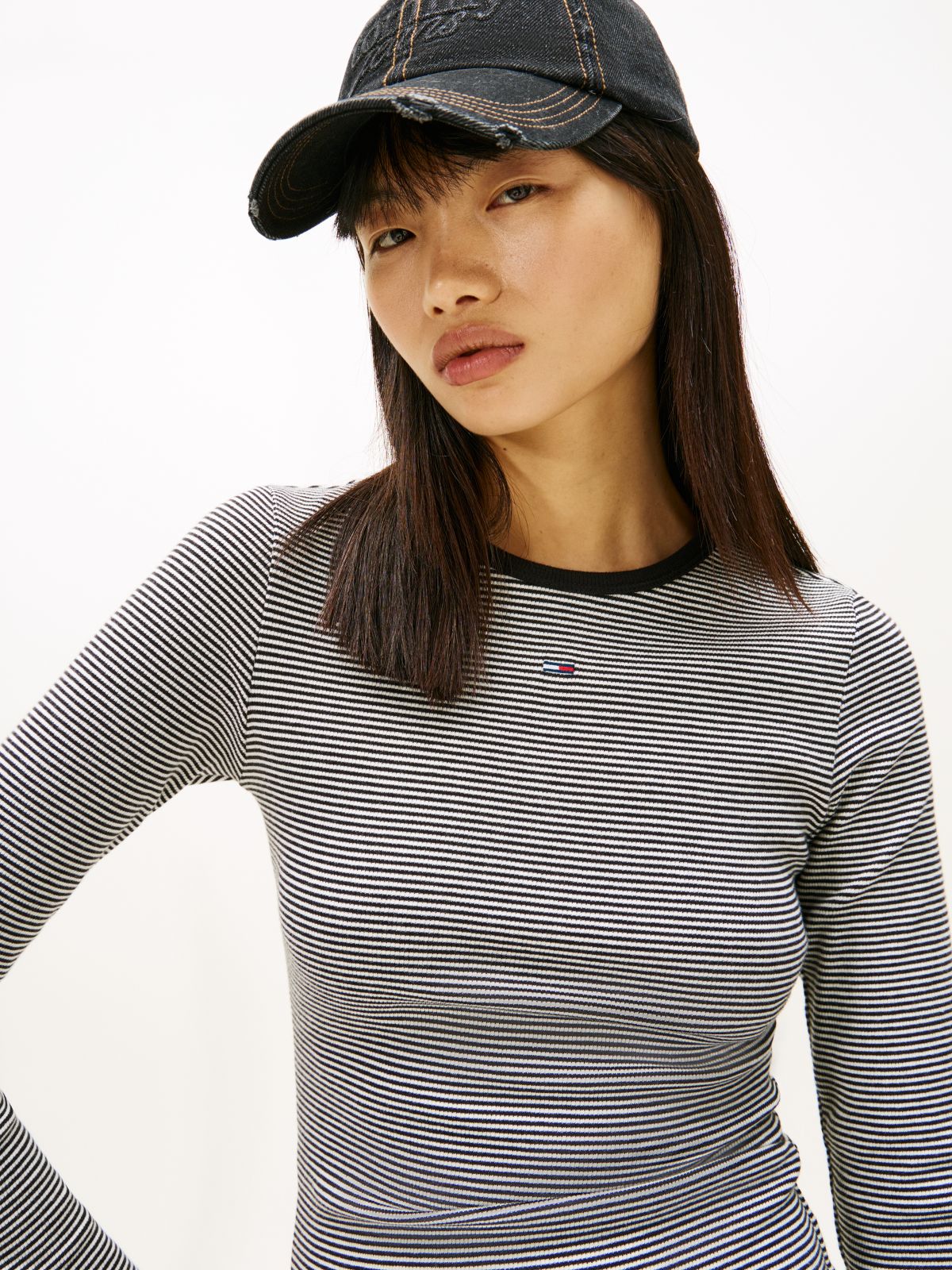 Flag Embroidery Slim Long Sleeve T-Shirt — Black