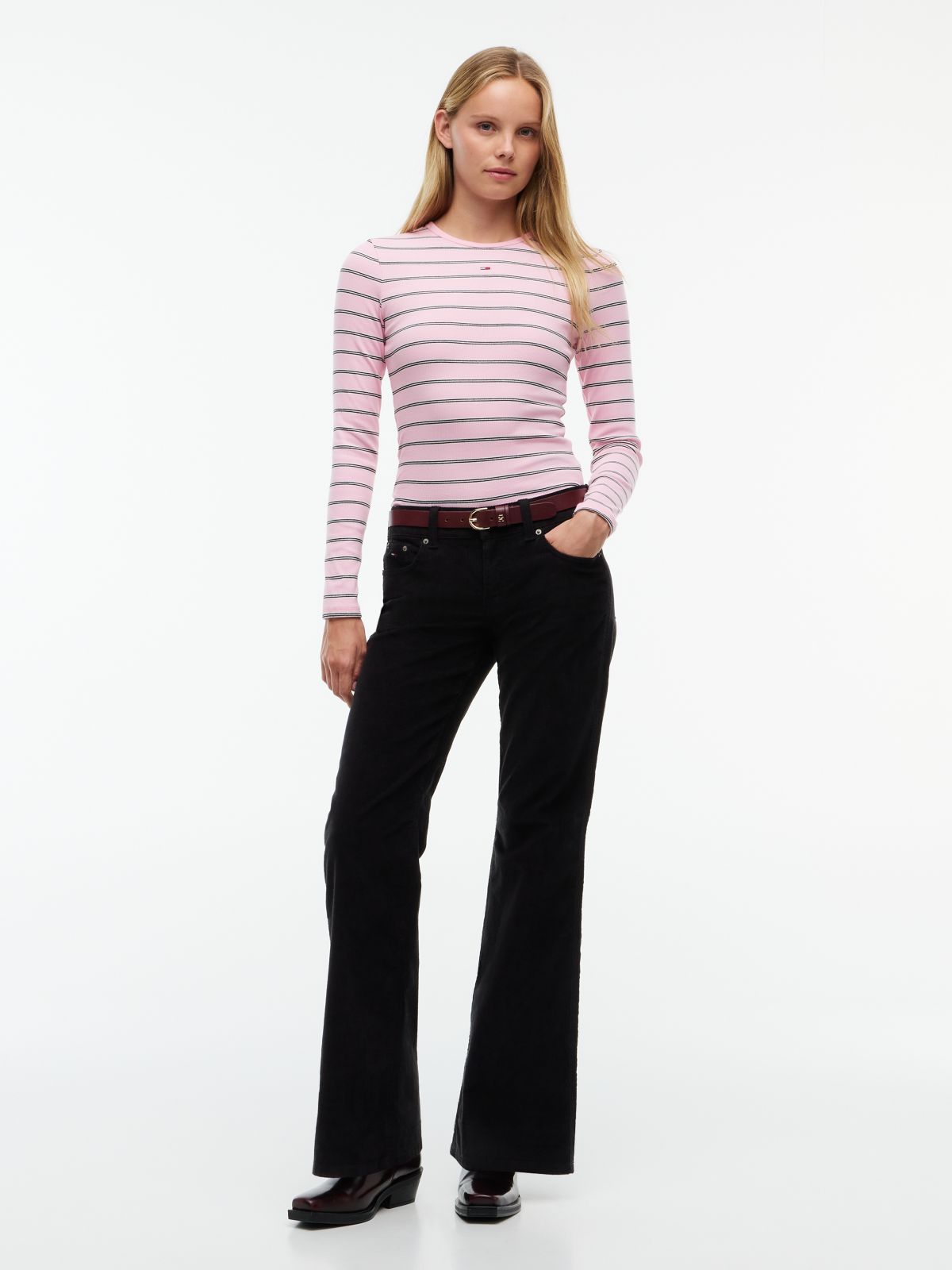 Flag Embroidery Slim Long Sleeve T-Shirt — Pink