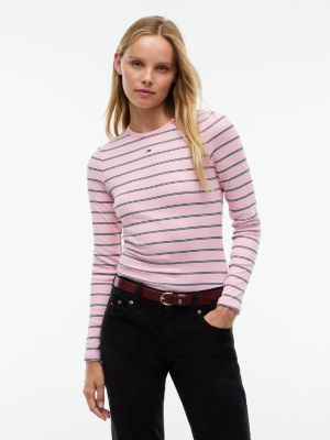 pink slim fit langarmshirt aus jersey für damen - tommy jeans