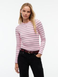 Flag Embroidery Slim Long Sleeve T-Shirt — Pink 1