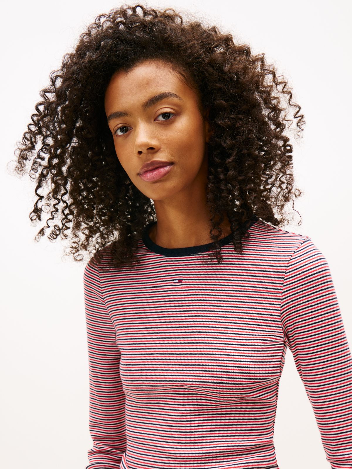 Flag Embroidery Slim Long Sleeve T-Shirt — Red
