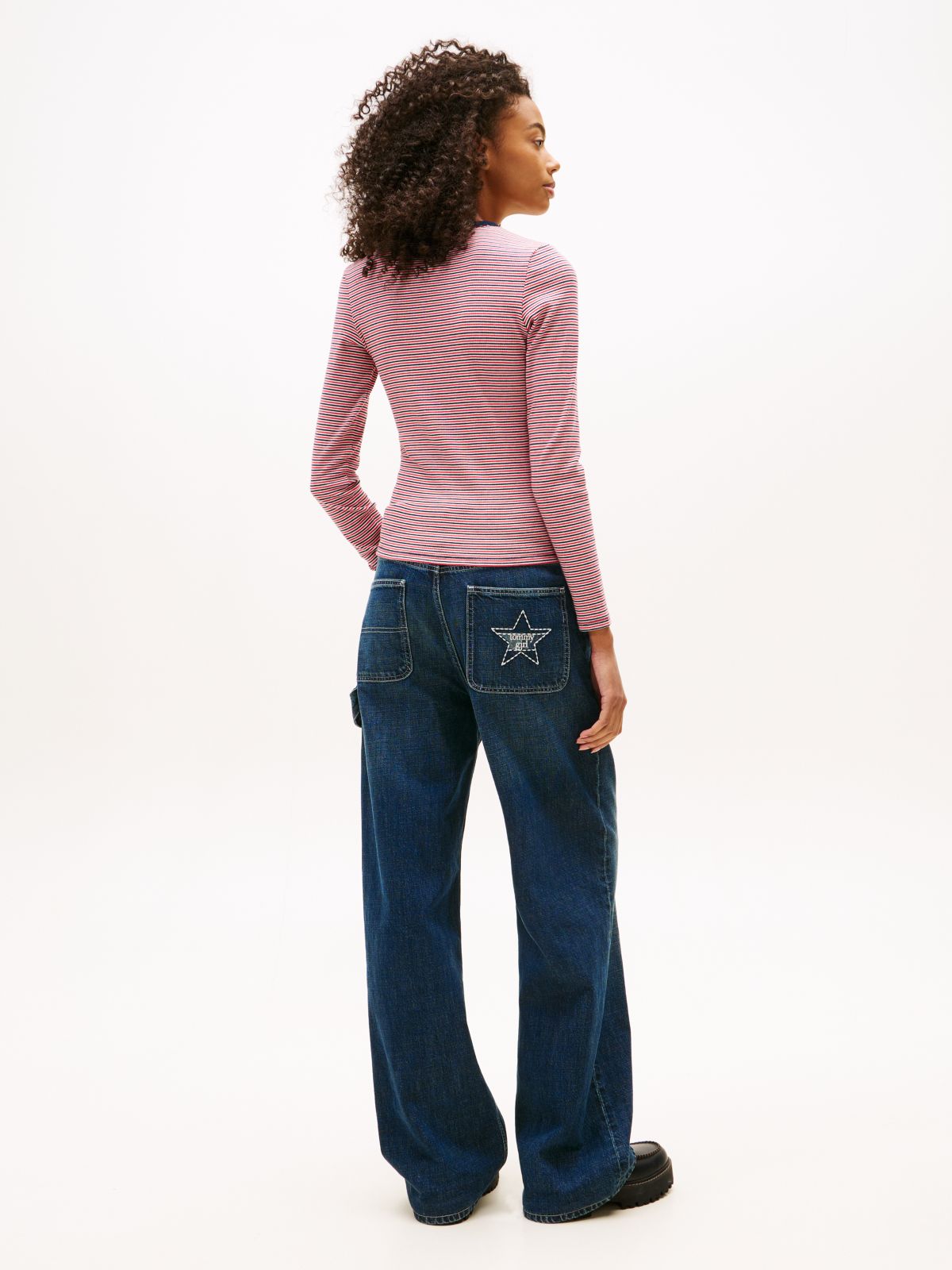 Flag Embroidery Slim Long Sleeve T-Shirt — Red