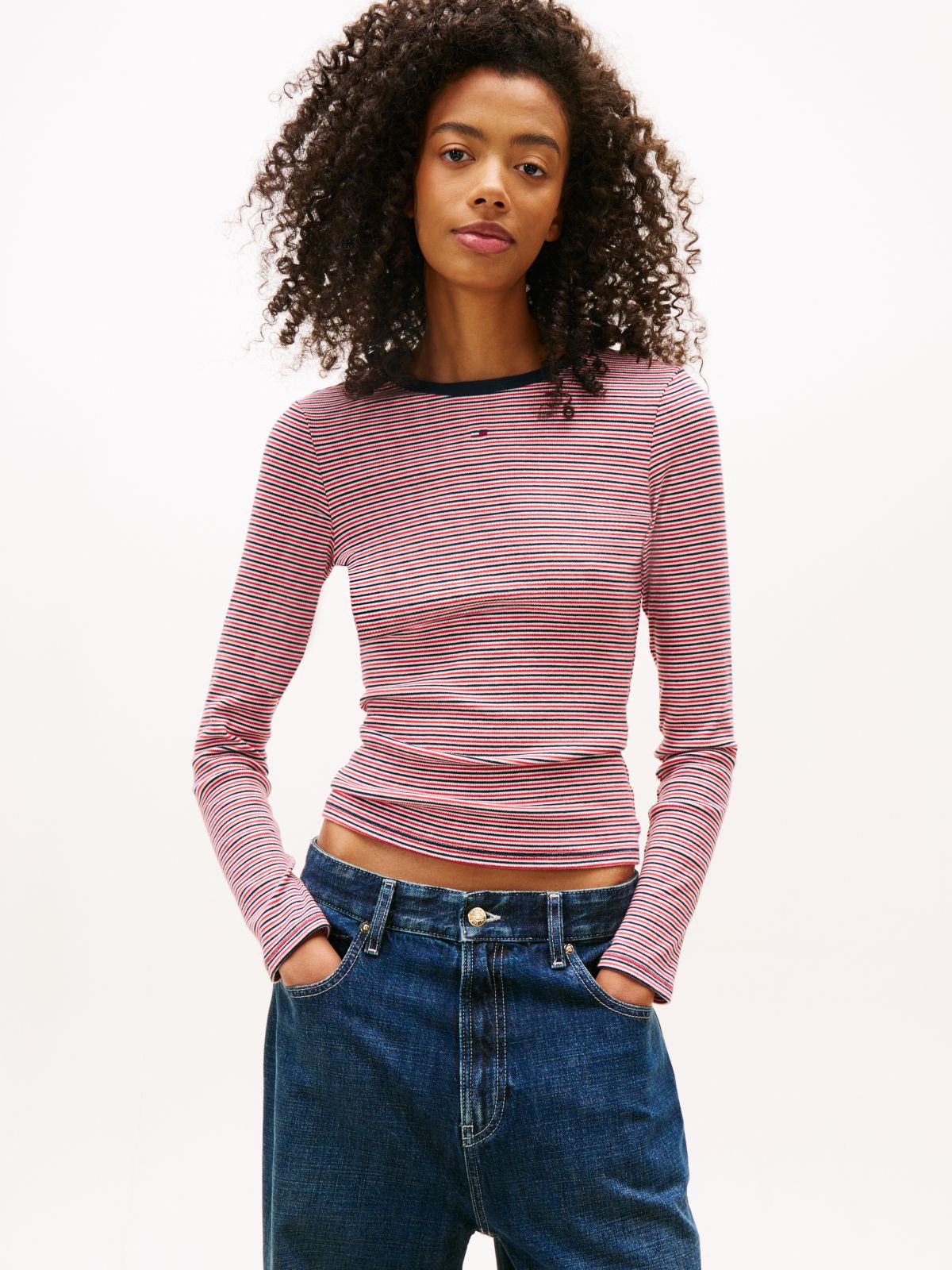 Flag Embroidery Slim Long Sleeve T-Shirt — Red