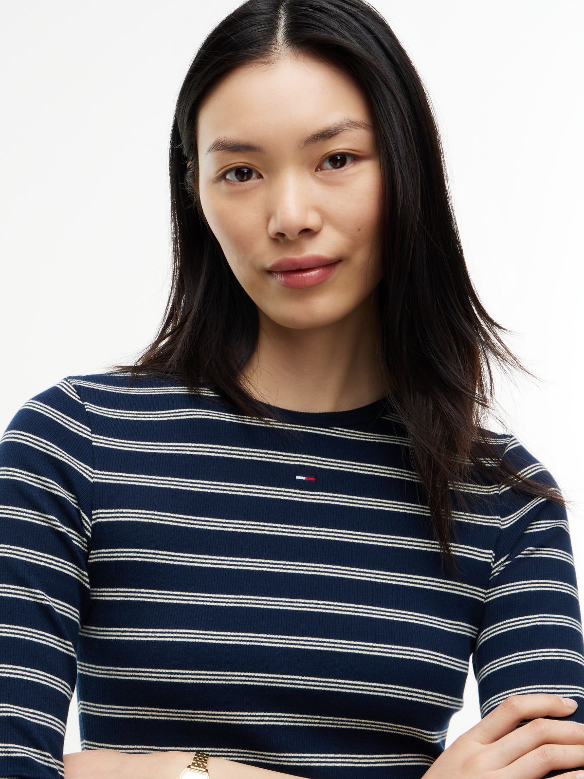 Flag Embroidery Slim Long Sleeve T-Shirt — Blue