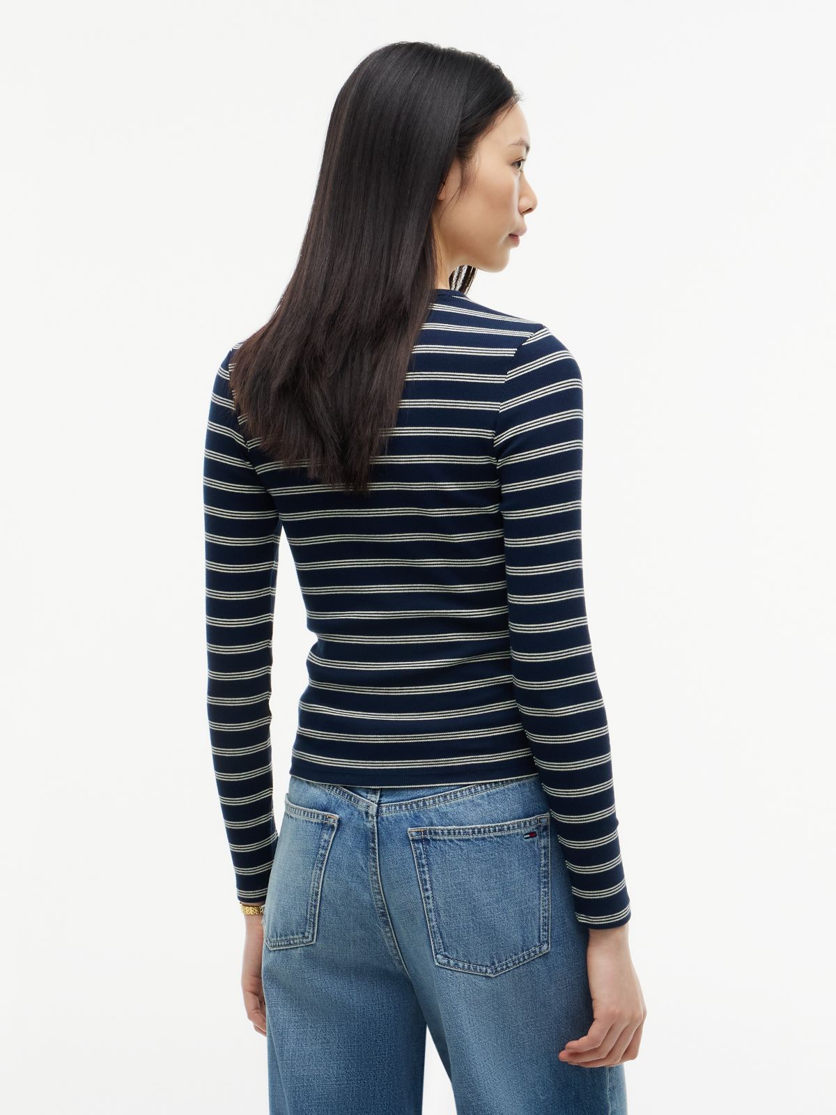 Flag Embroidery Slim Long Sleeve T-Shirt — Blue
