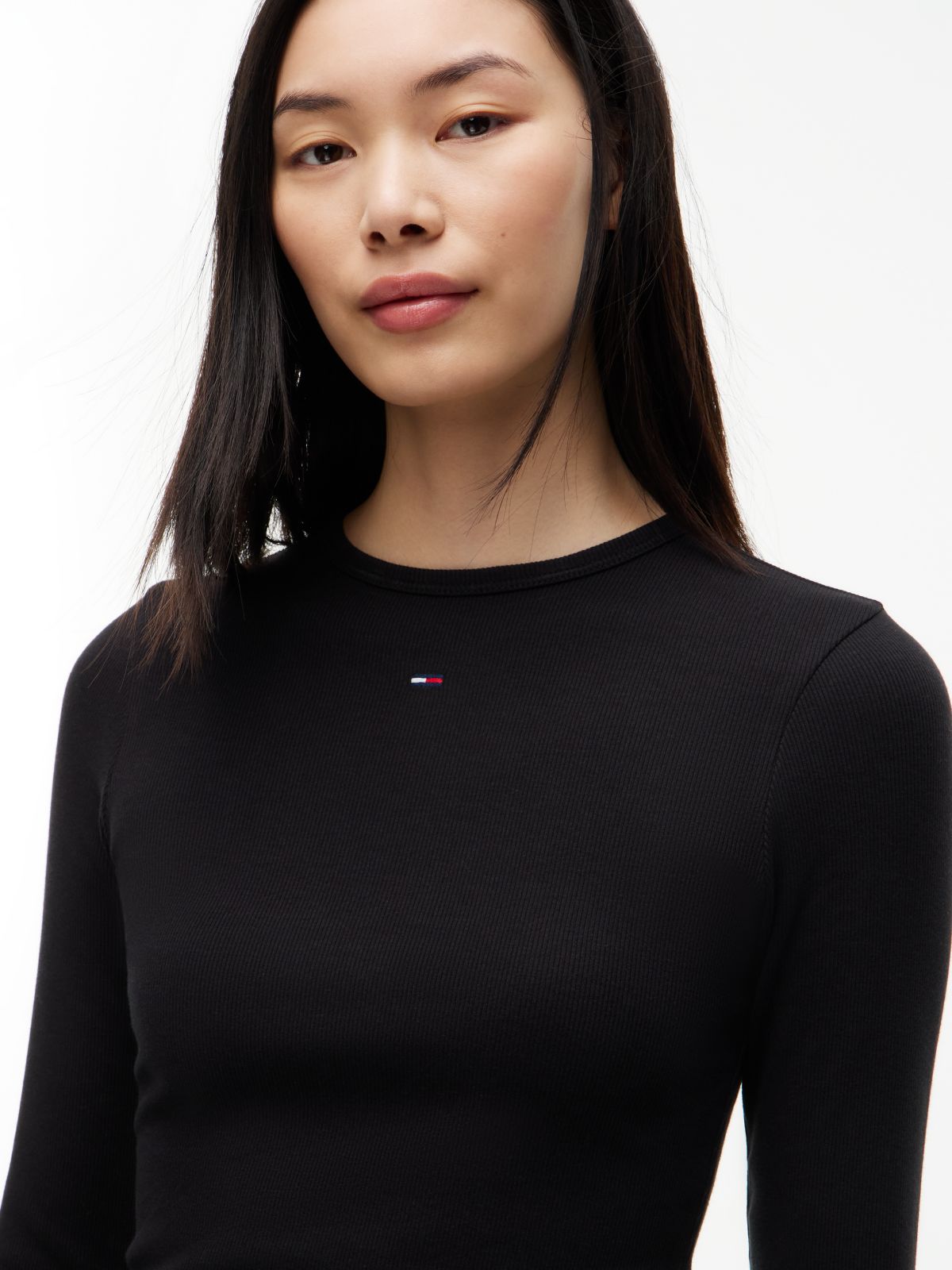 Flag Embroidery Slim Long Sleeve T-Shirt — Black
