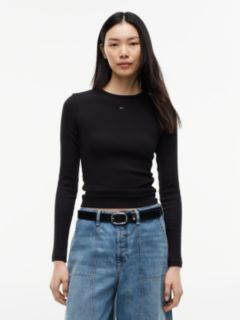 Flag Embroidery Slim Long Sleeve T-Shirt — Black 1