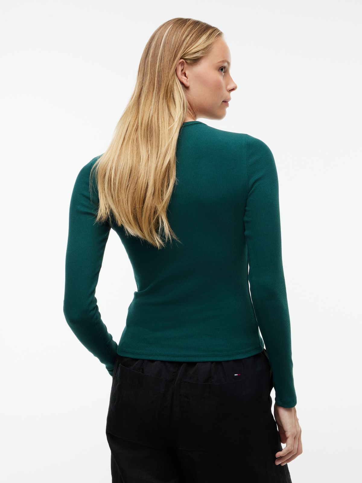 Flag Embroidery Slim Long Sleeve T-Shirt — Green