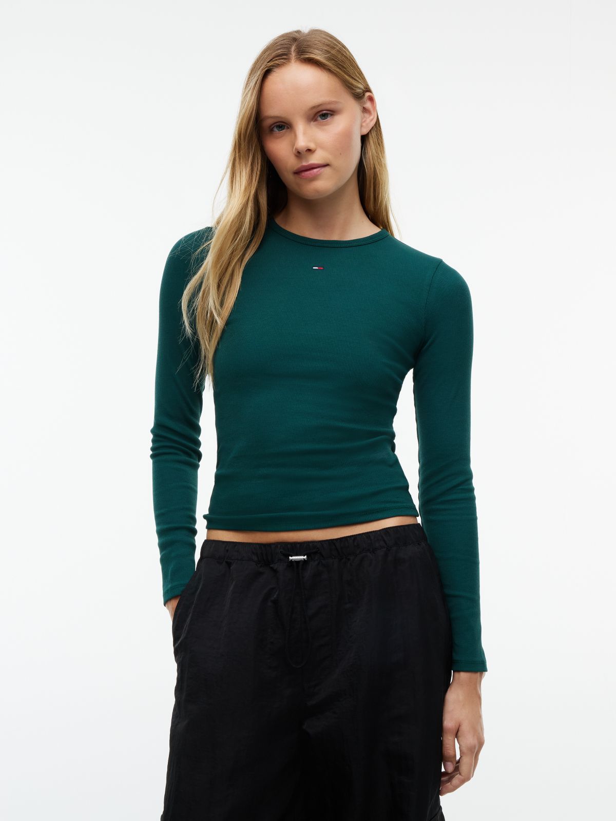 Flag Embroidery Slim Long Sleeve T-Shirt — Green